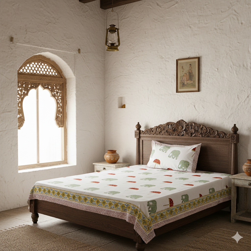 Premium Handblock Bedsheets with Pillow Covers