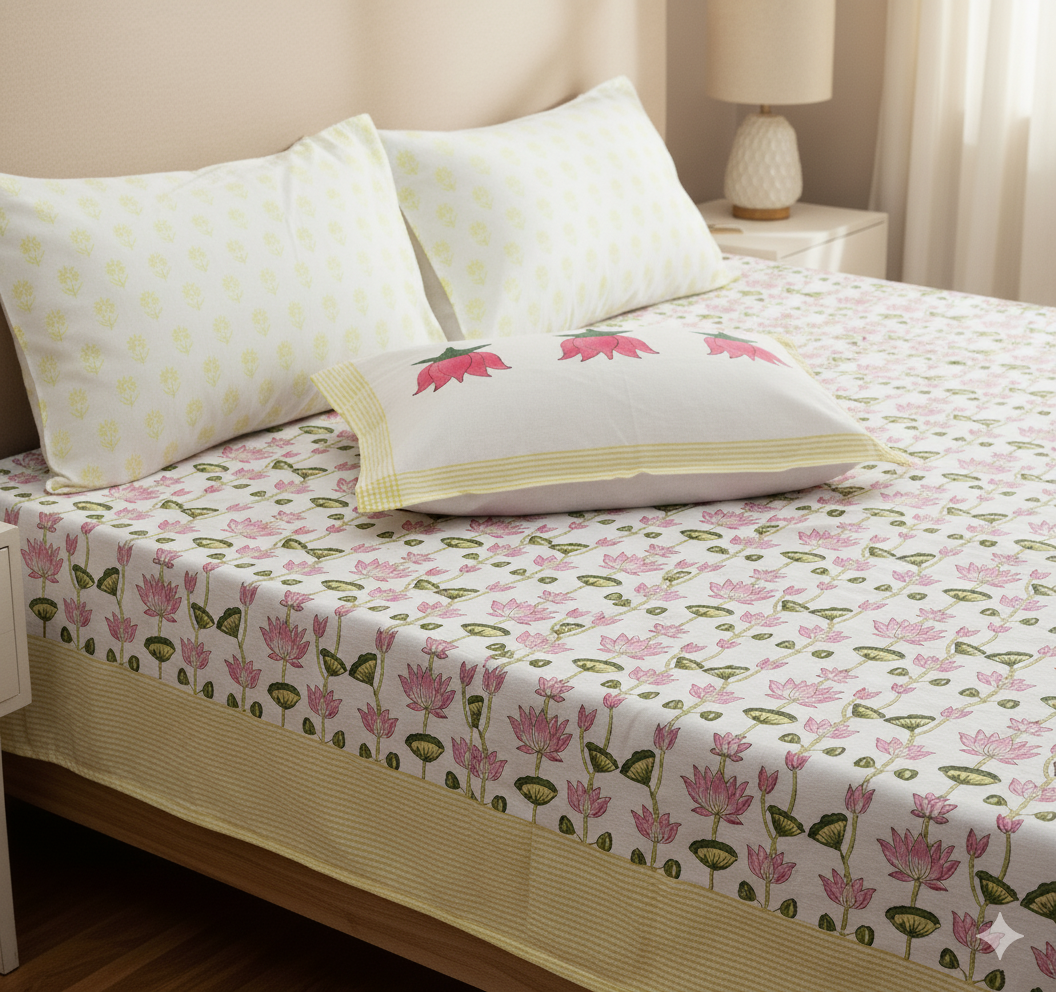 Premium Handblock Bedsheets with Pillow Covers