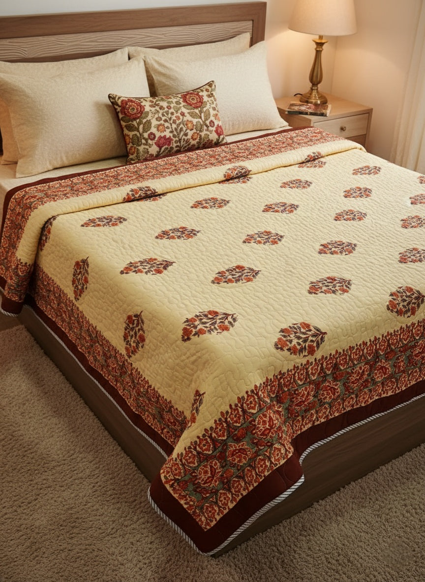 Handblock Comforter (Offwhite-Red)