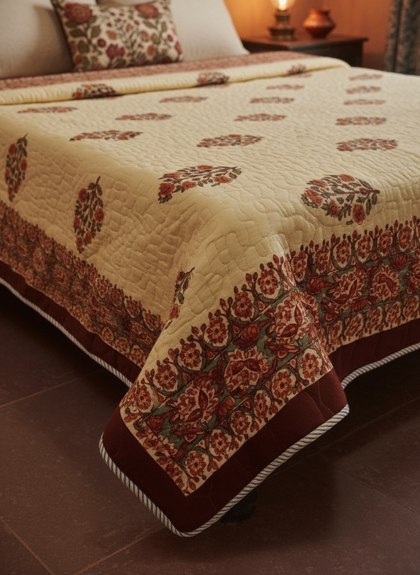 Handblock Comforter (Offwhite-Red)