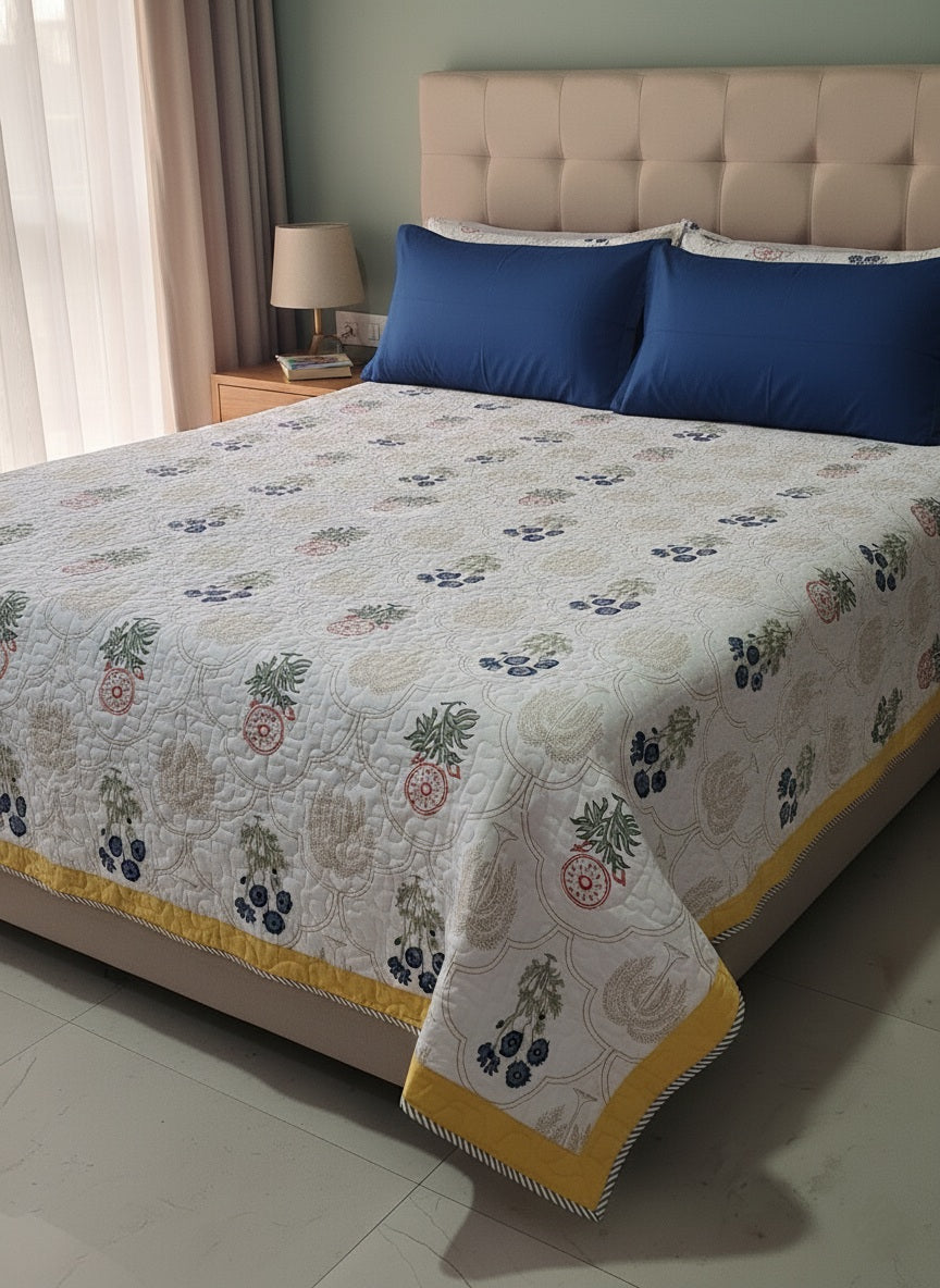 Handblock Comforter (Yellow Striped)