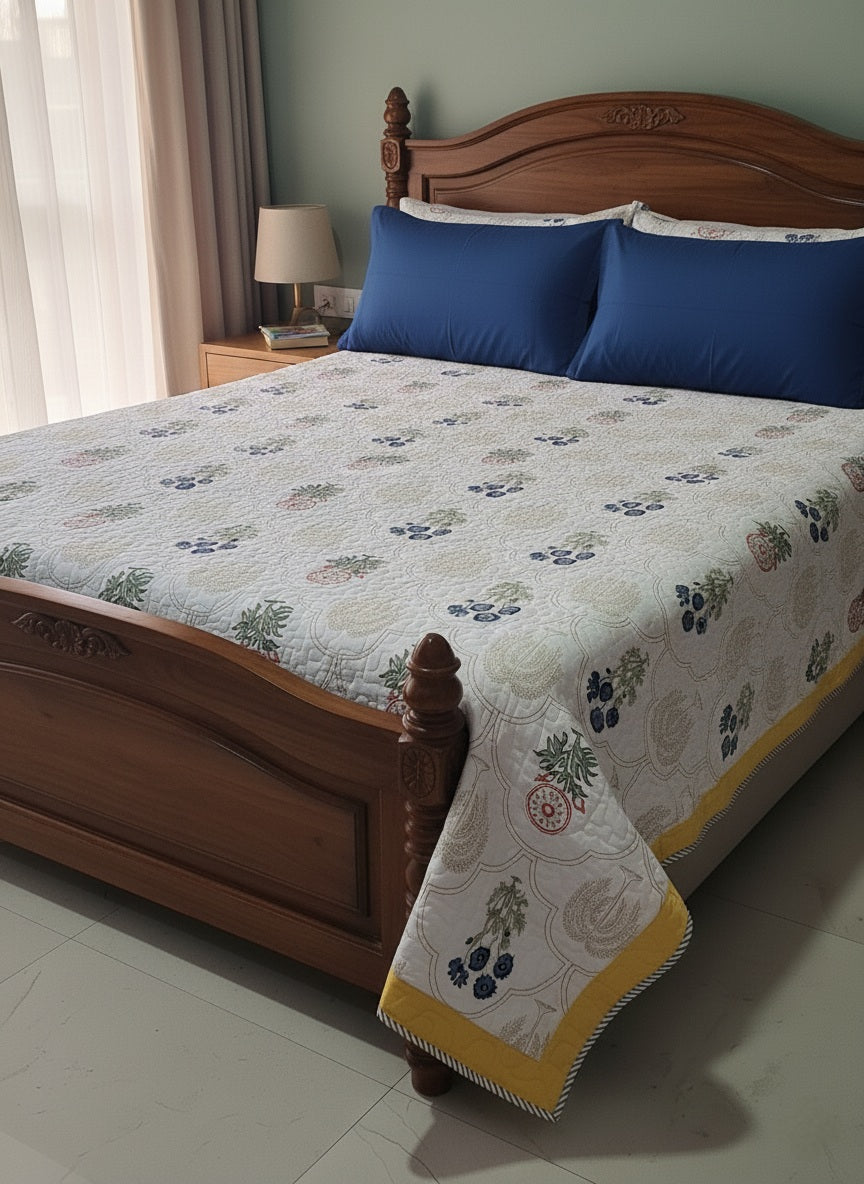 Handblock Comforter (Yellow Striped)