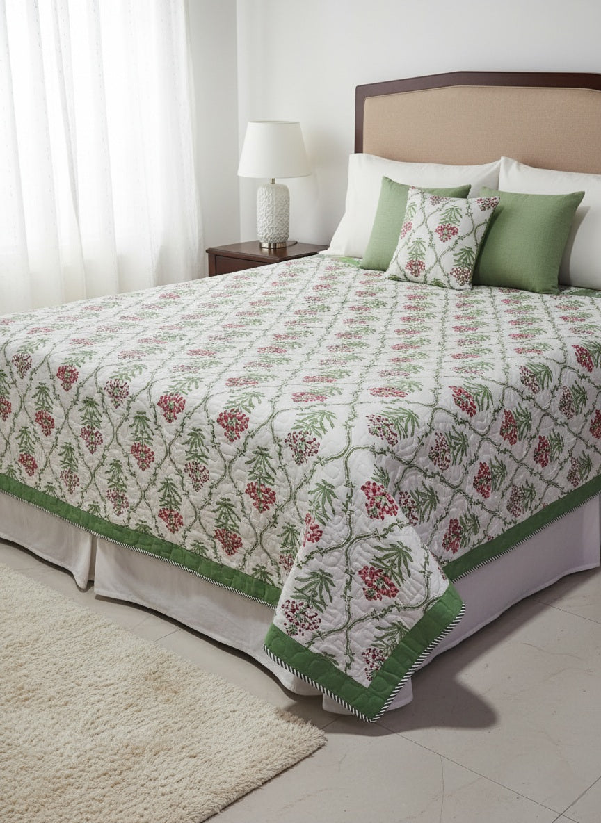 Handblock Comforter (Green Jaal)