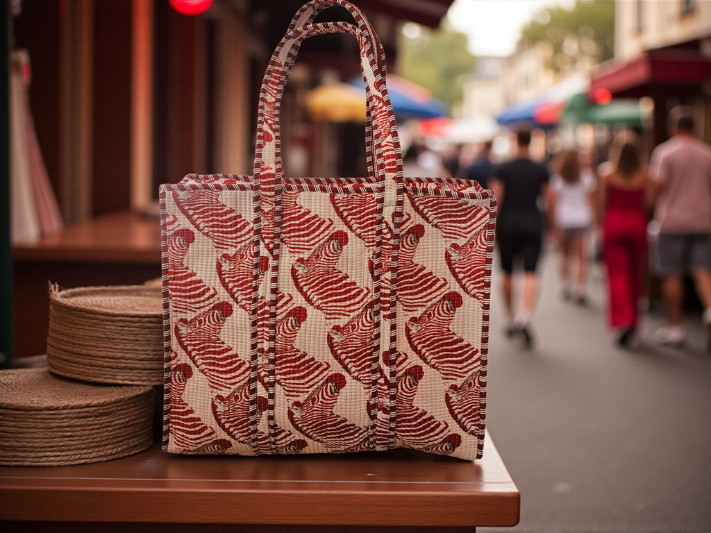Handblock Tote Bags- Zebra