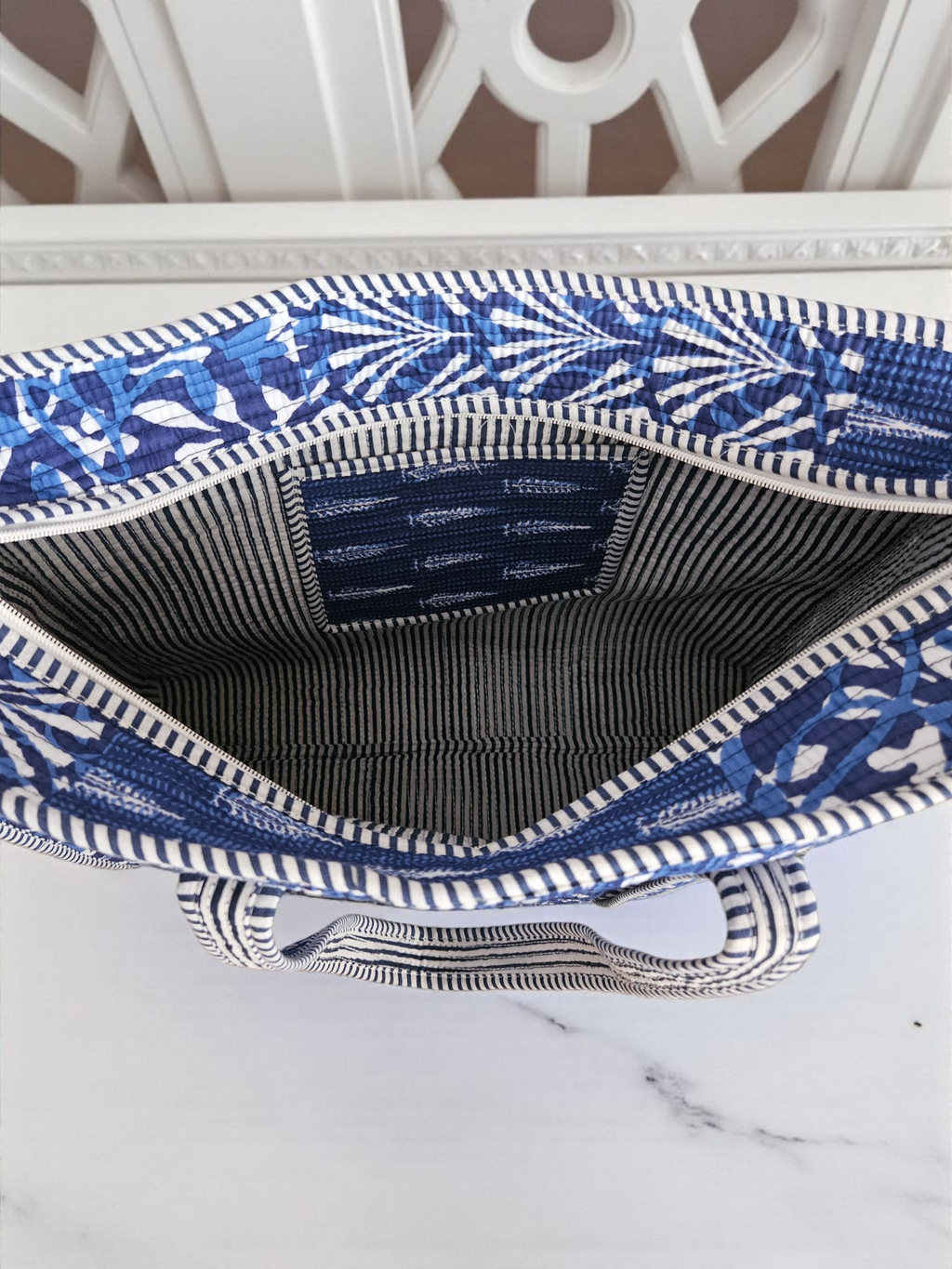 Handblock Tote Bag- Blue Patch Print