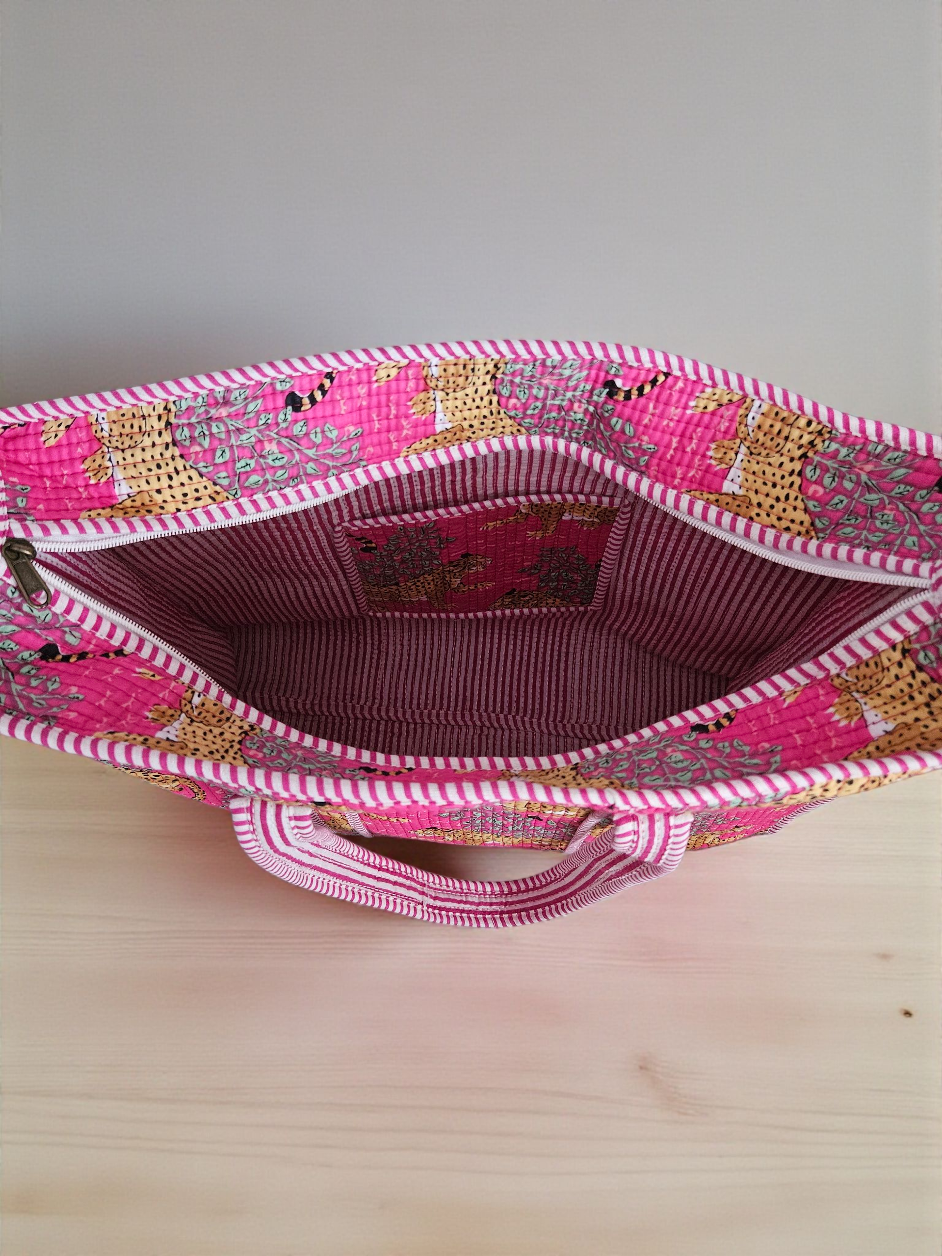 Handblock Tote Bag- Cheetah