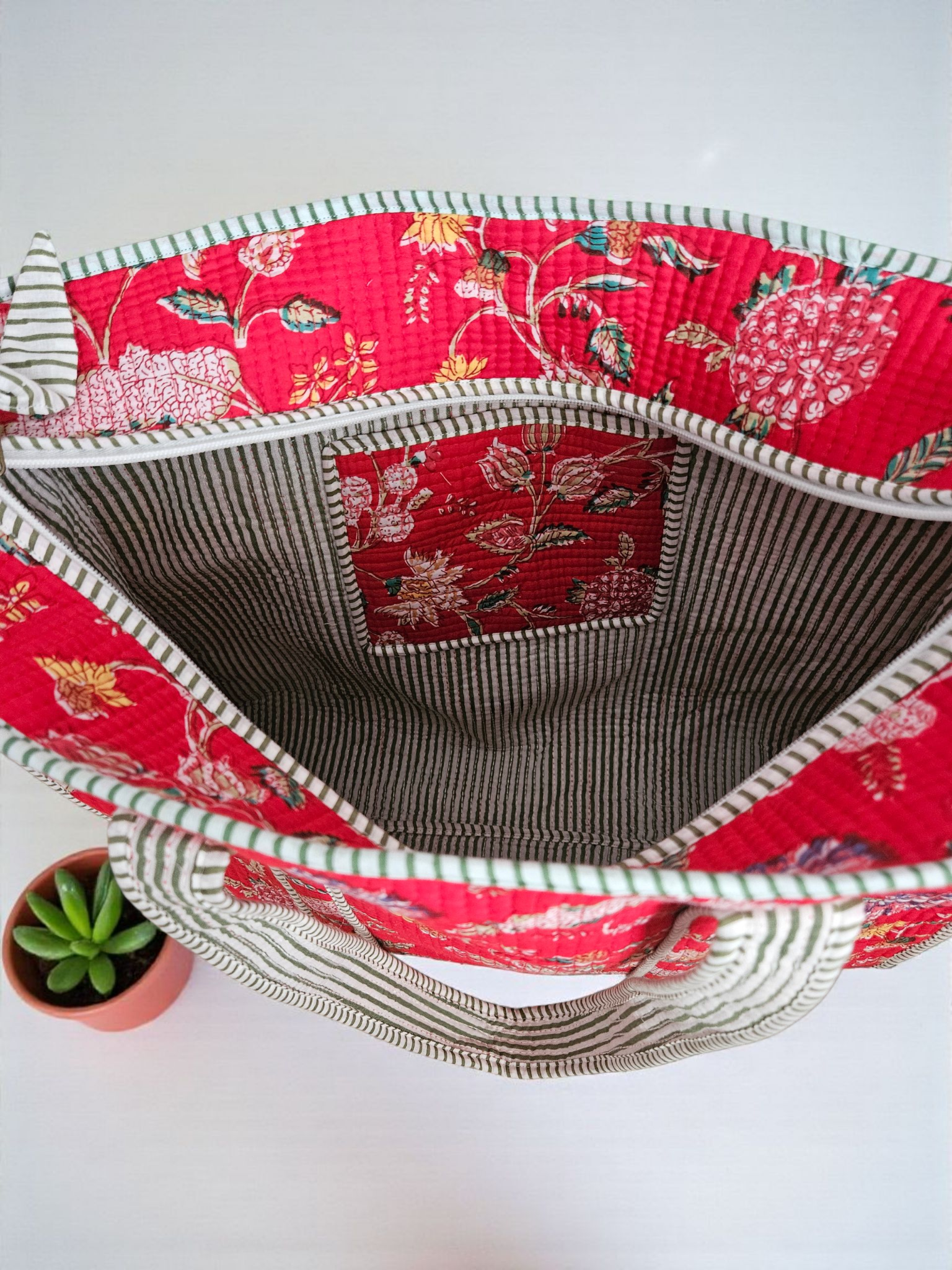 Handblock Tote Bags- Red Floral