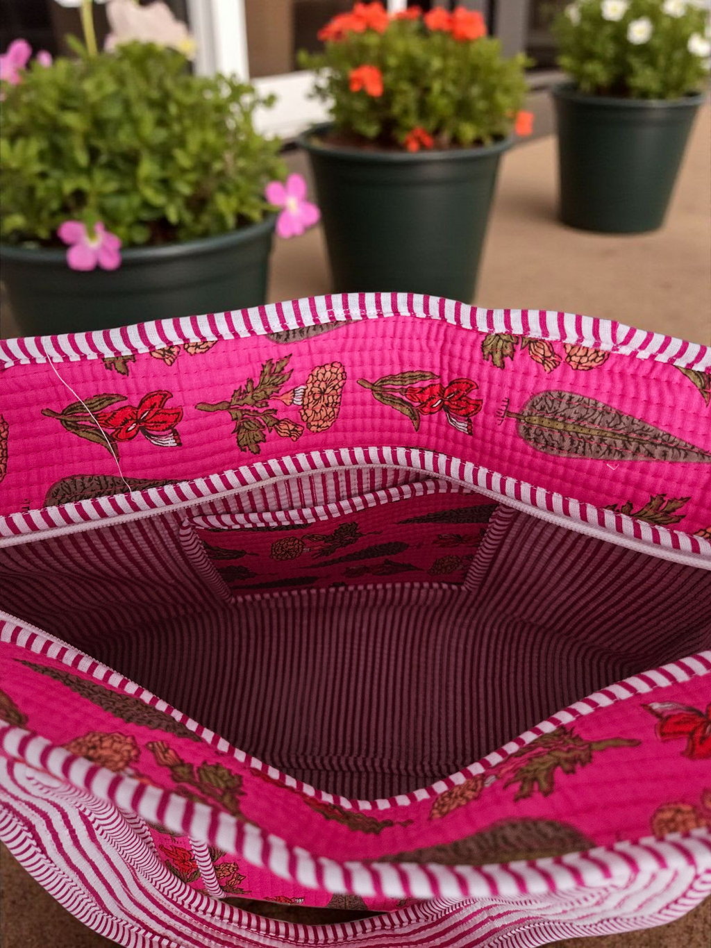 Handblock Tote Bag- Motif (Pink)