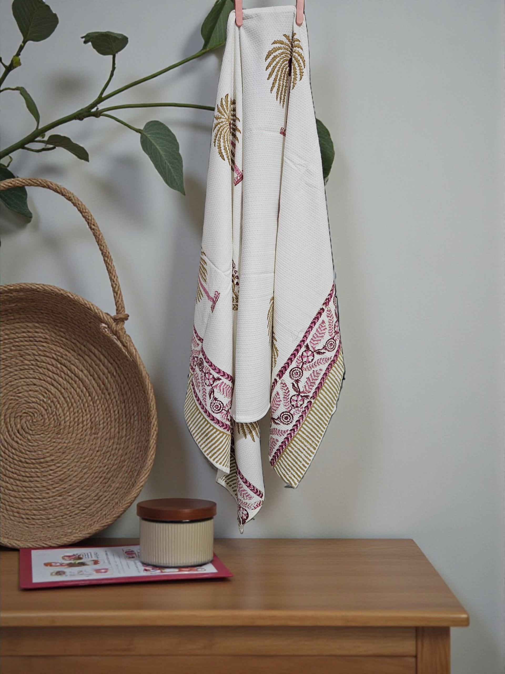 Cotton Handblock Towel - Waffle Weave