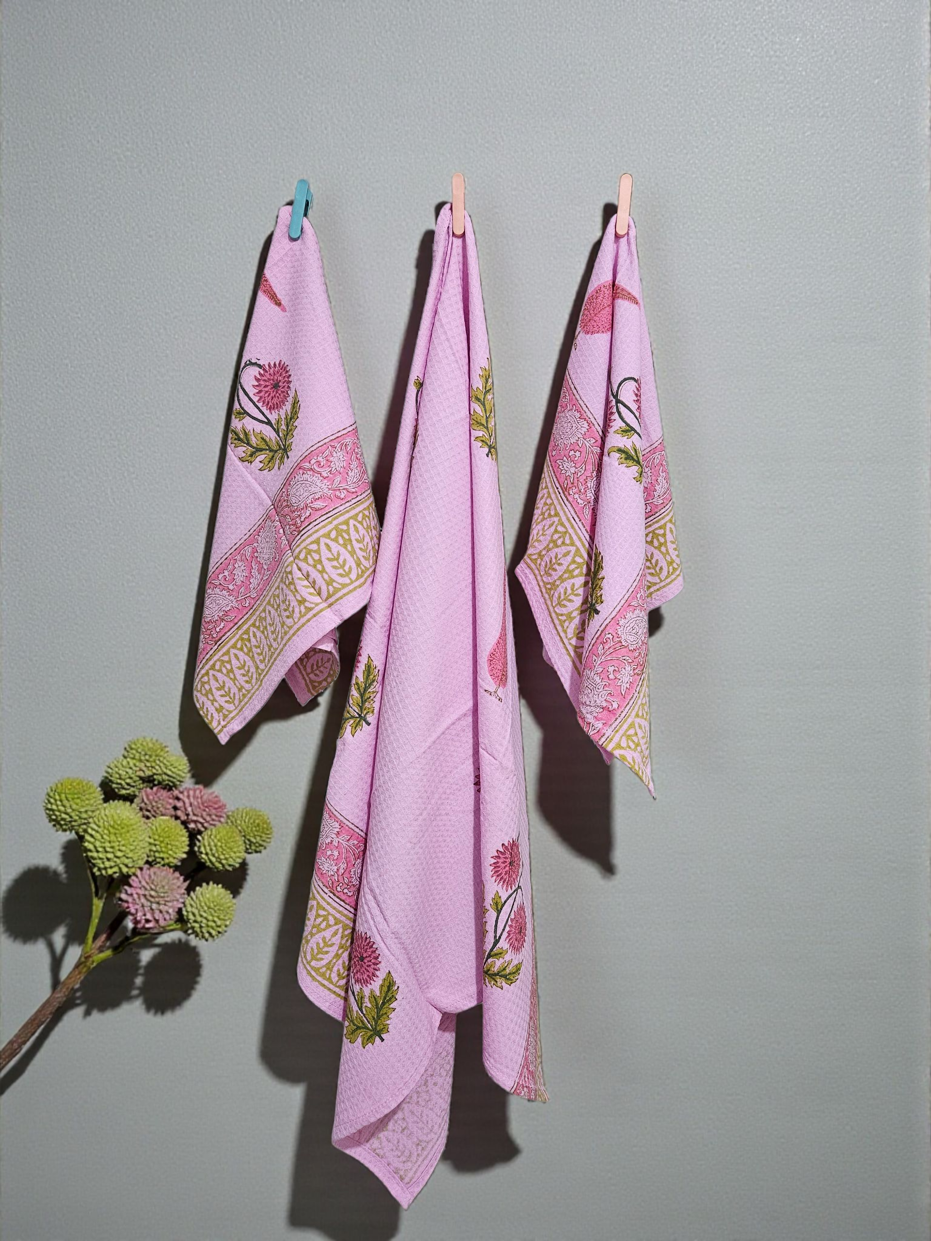 Cotton Handblock Towel - Waffle Weave