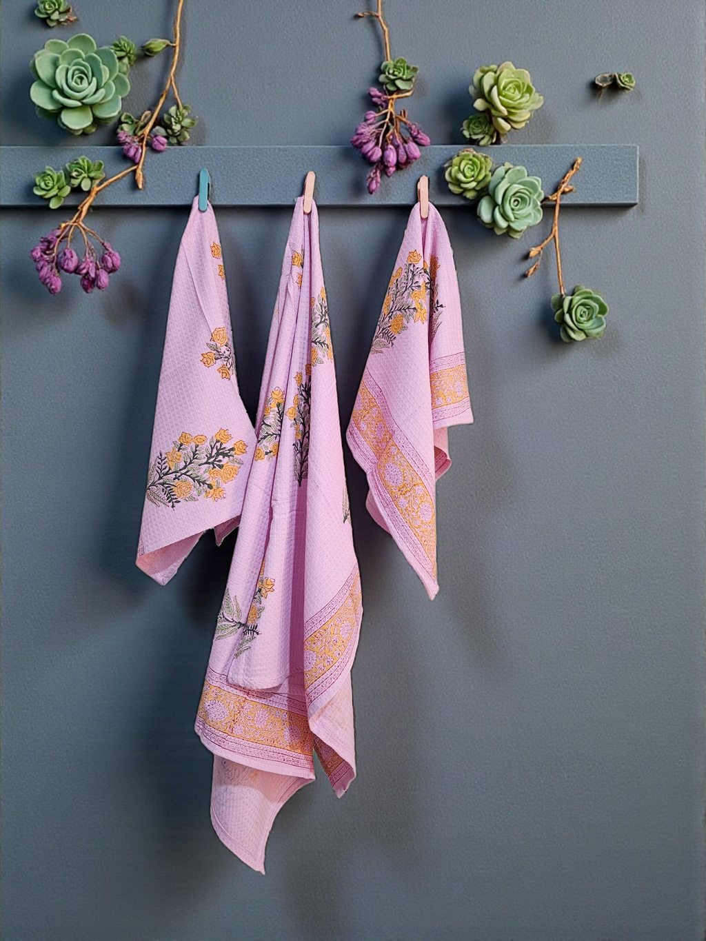 Cotton Handblock Towel - Waffle Weave