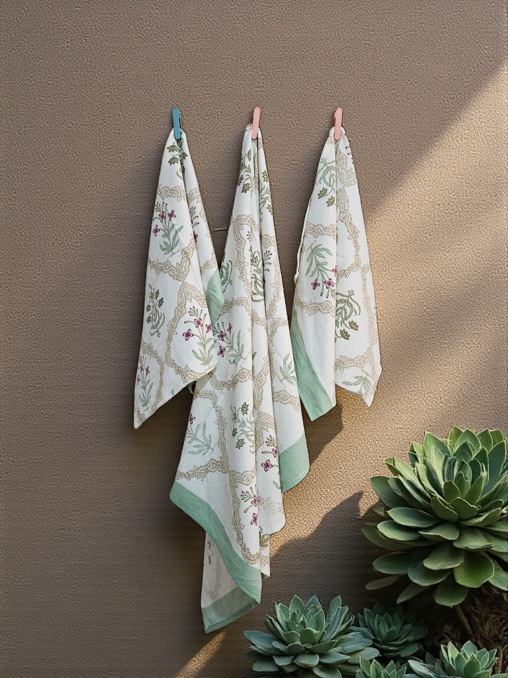 Cotton Handblock Towel - Waffle Weave