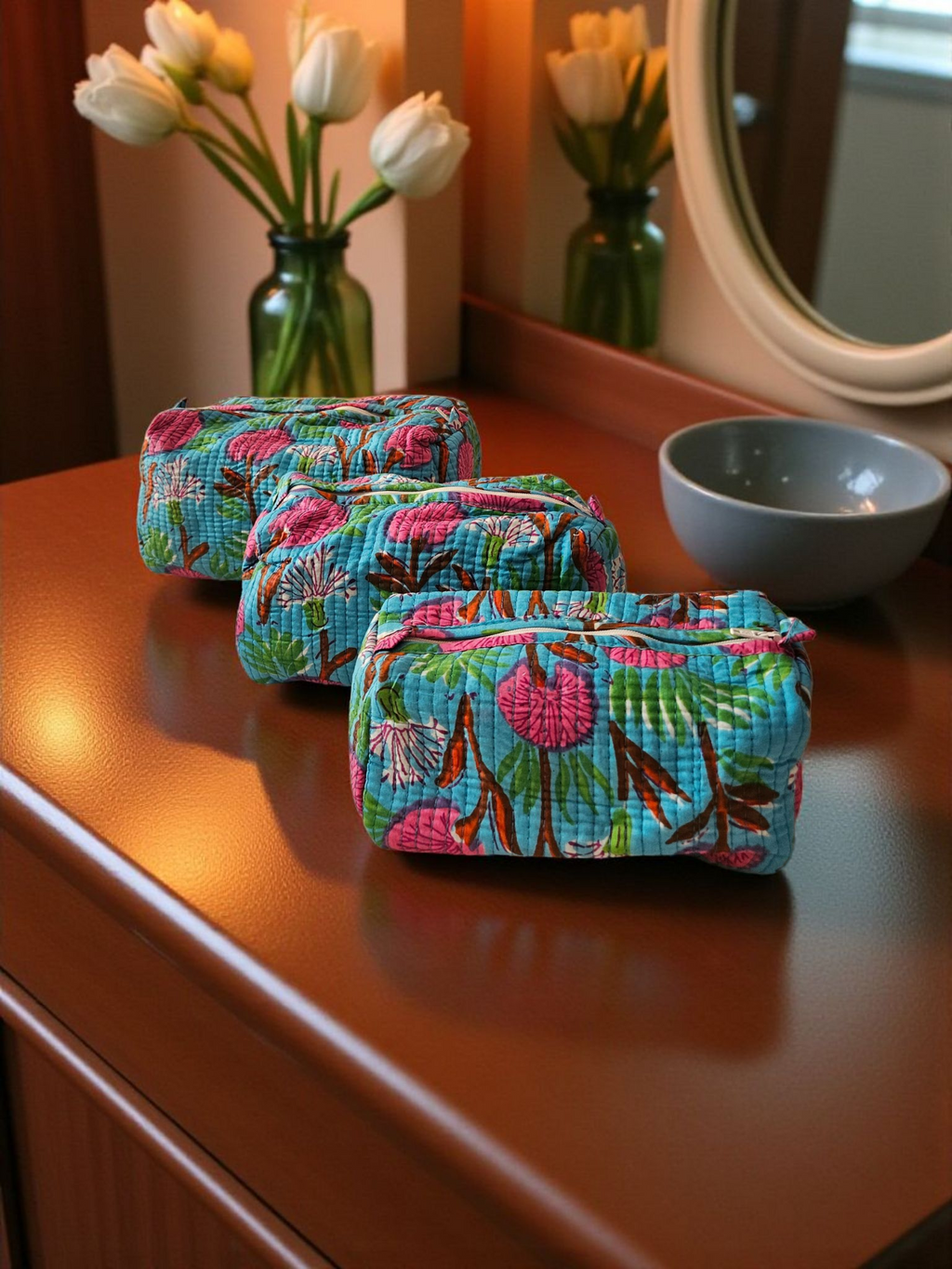 Set of 3- Cosmetic/ Travel Pouches