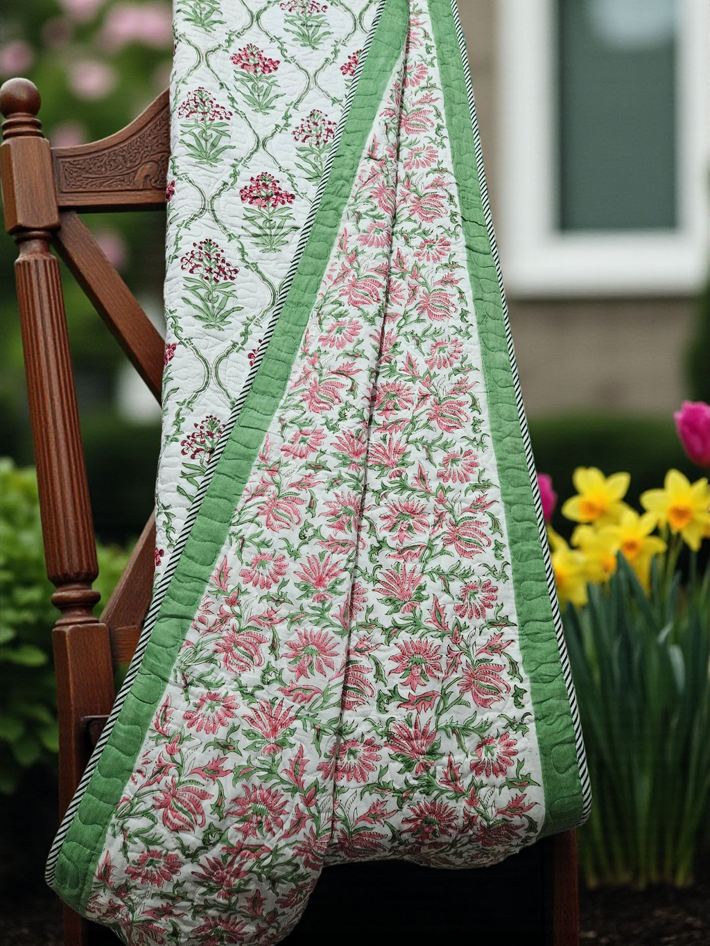 Handblock Comforter (Green Jaal)