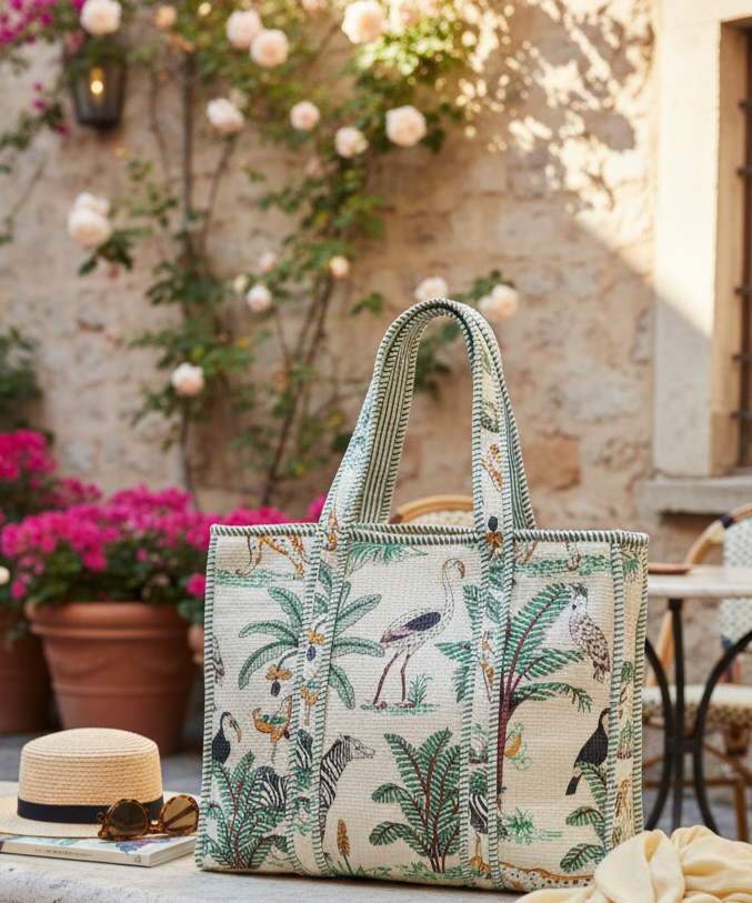 Handblock Tote Bag- Tropical Print