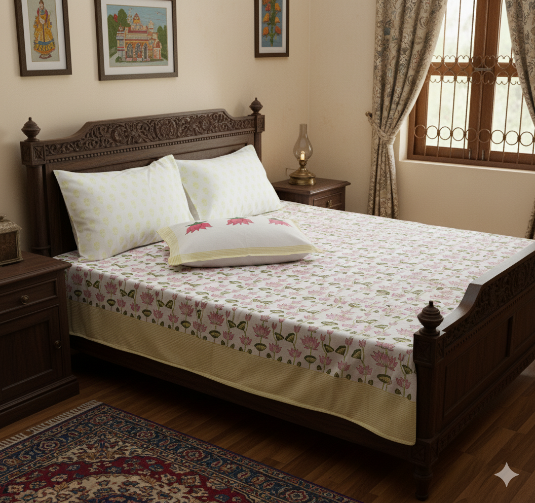 Premium Handblock Bedsheets with Pillow Covers