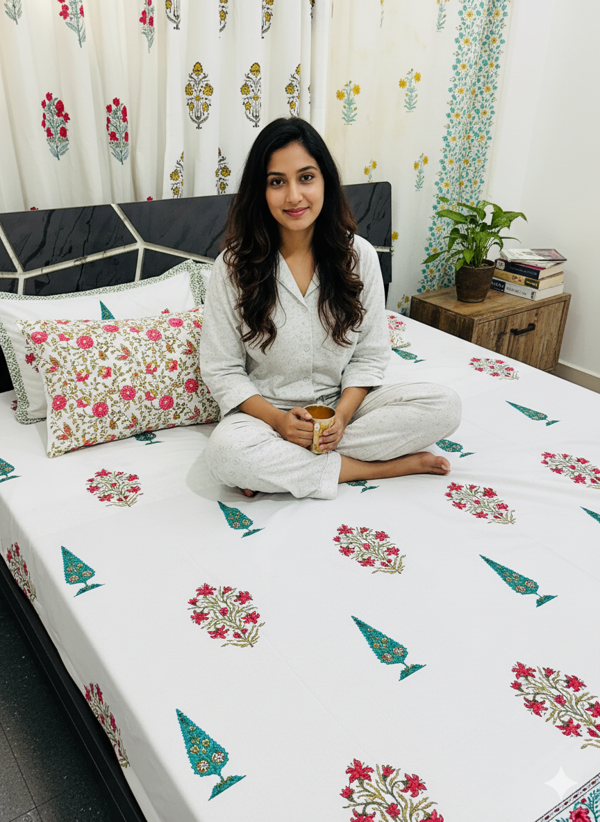 Premium Handblock Bedsheets with Pillow Covers