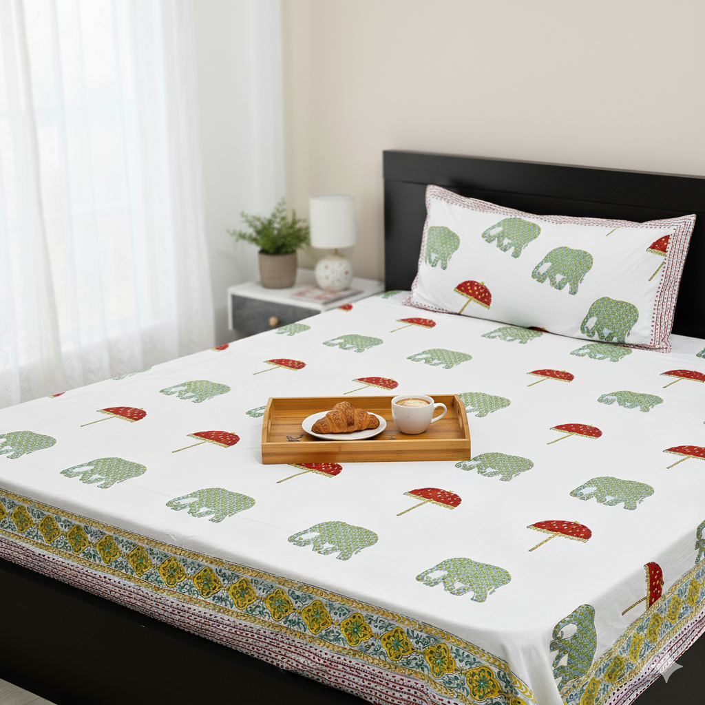 Premium Handblock Bedsheets with Pillow Covers