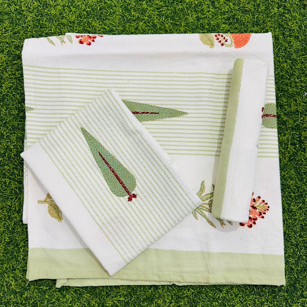 Cotton Handblock Towel - Waffle Weave