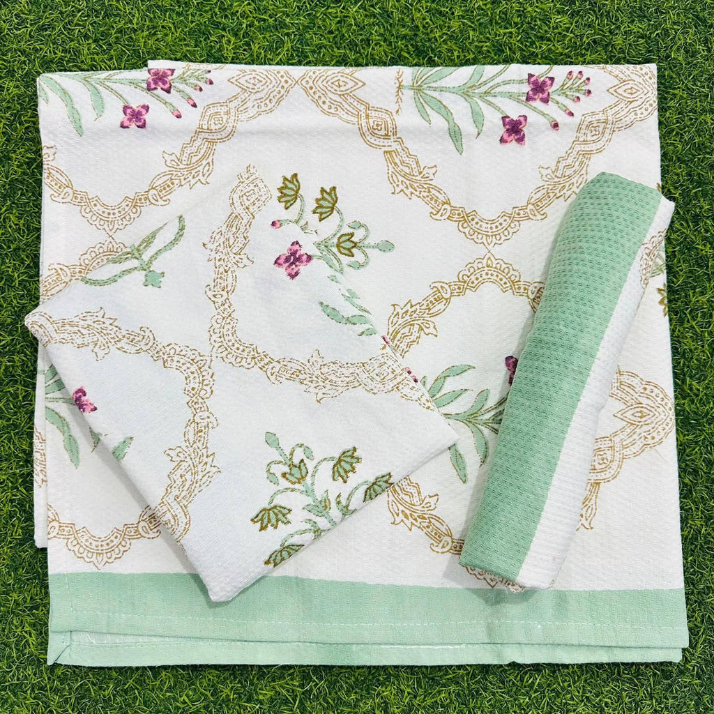 Cotton Handblock Towel - Waffle Weave