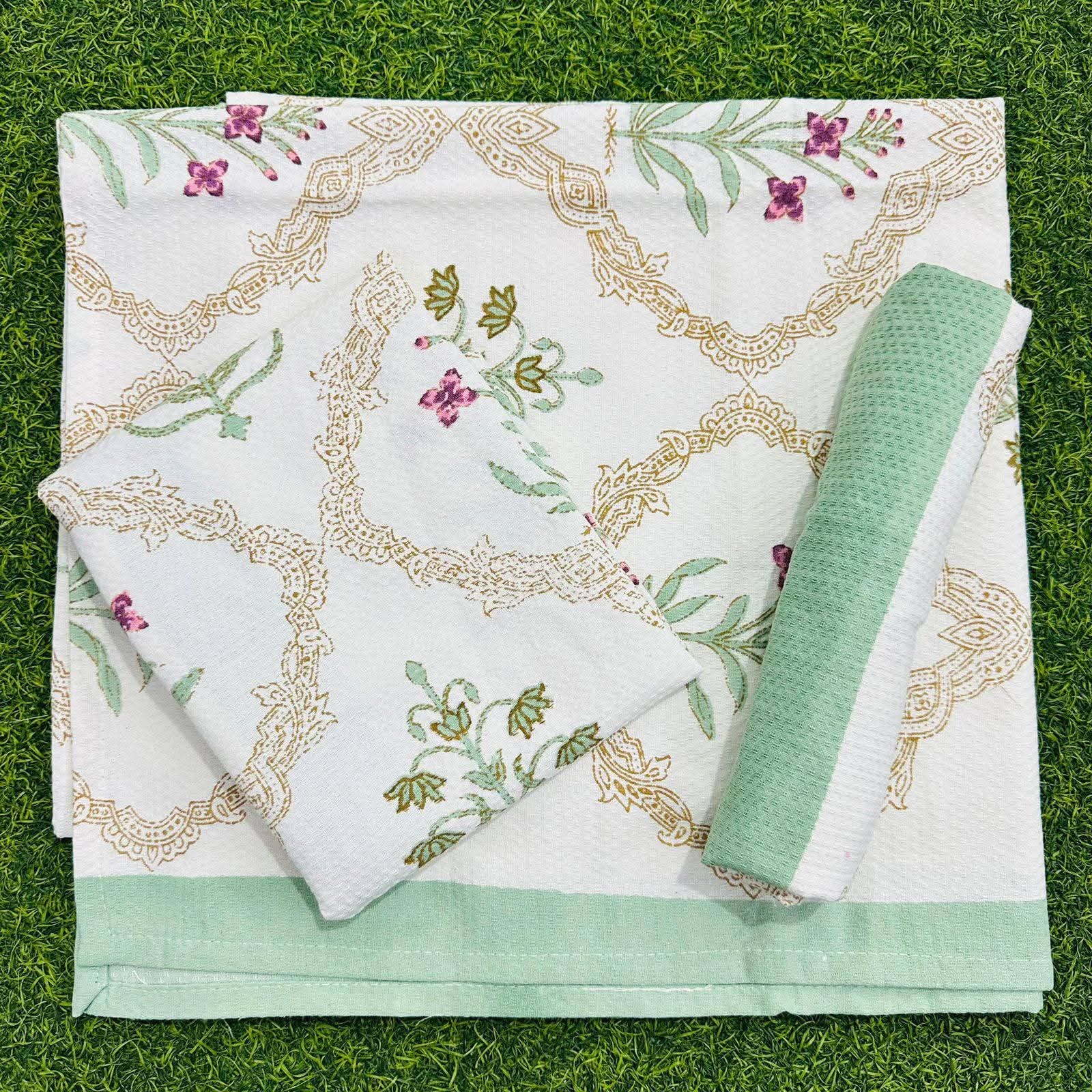 Cotton Handblock Towel - Waffle Weave