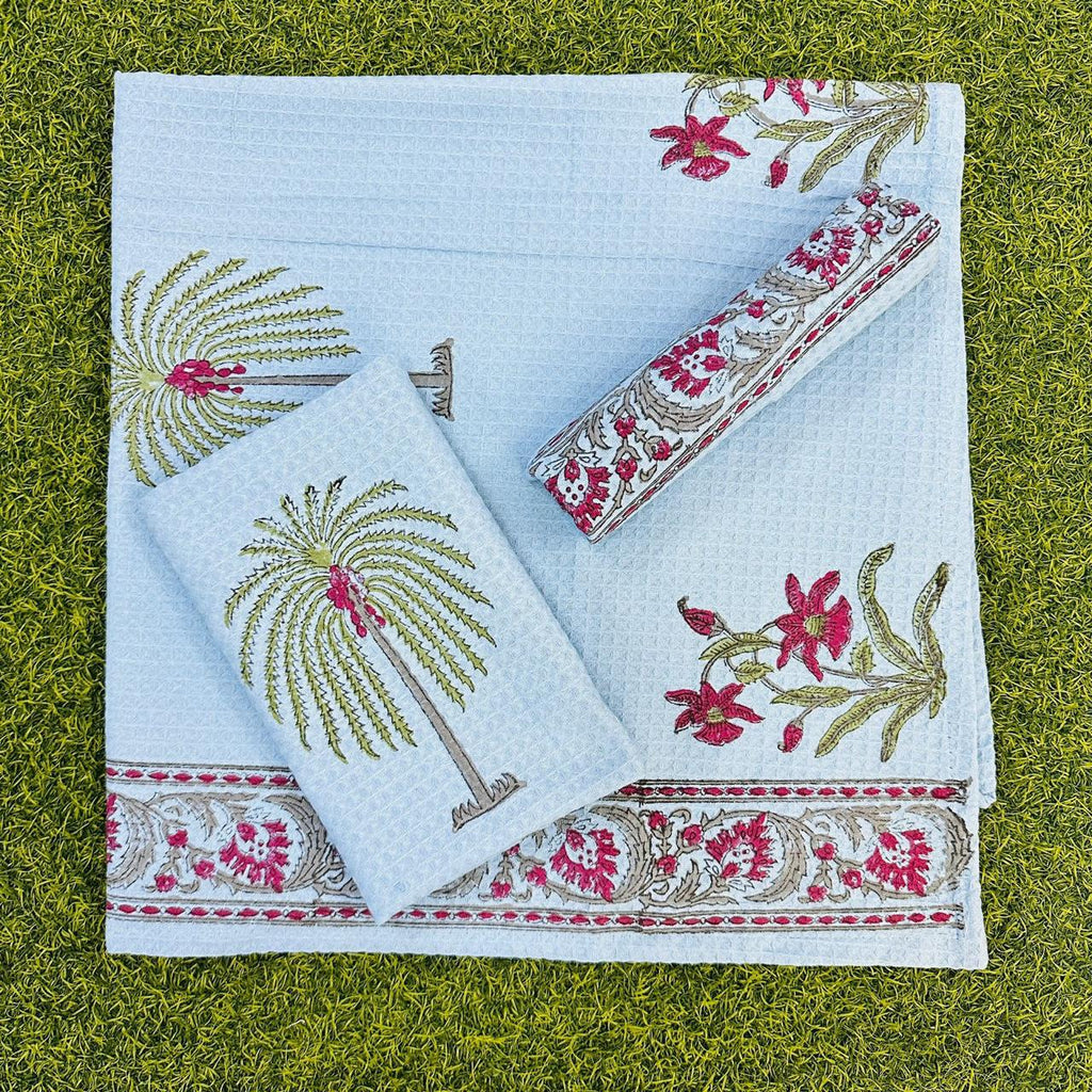 Cotton Handblock Towel - Waffle Weave