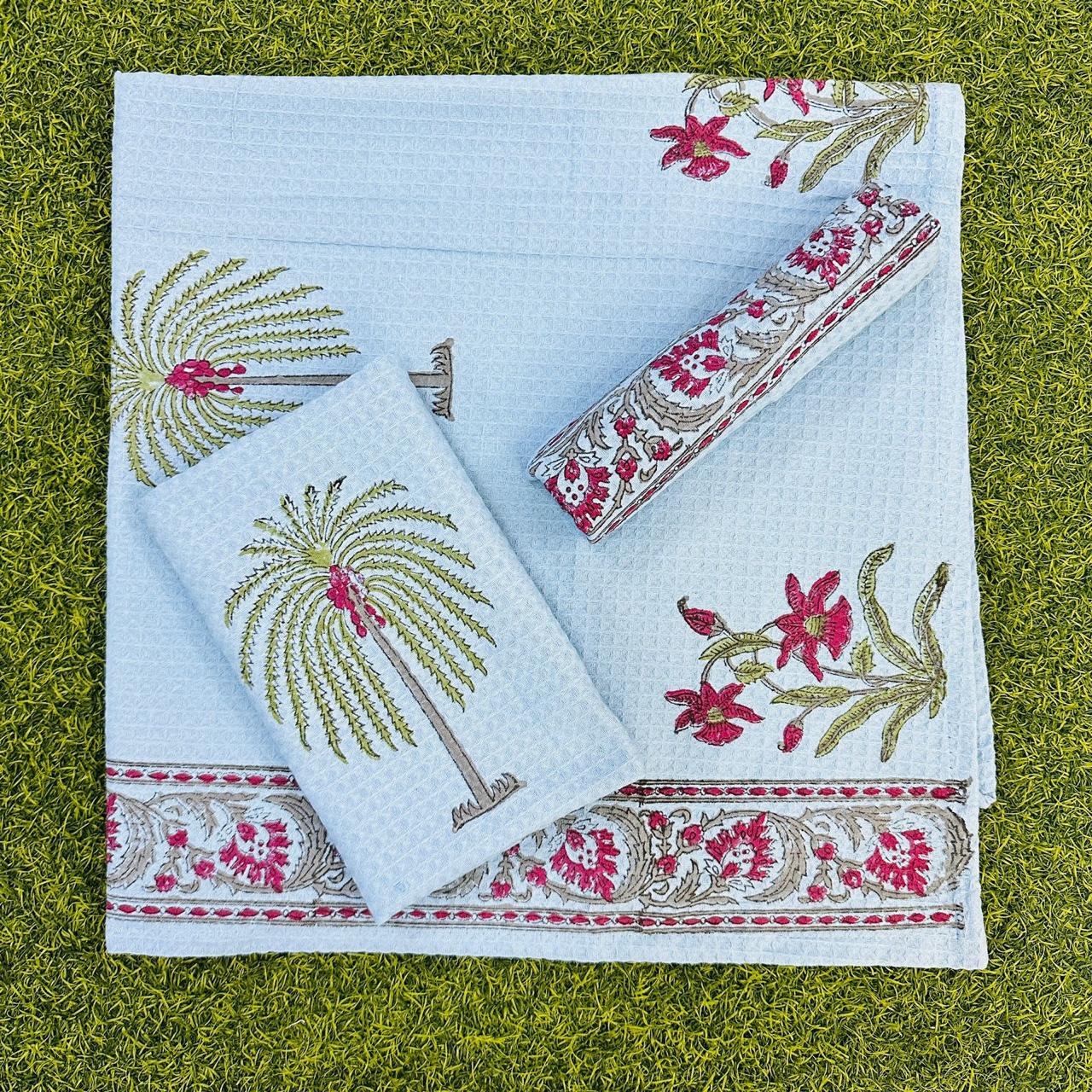 Cotton Handblock Towel - Waffle Weave