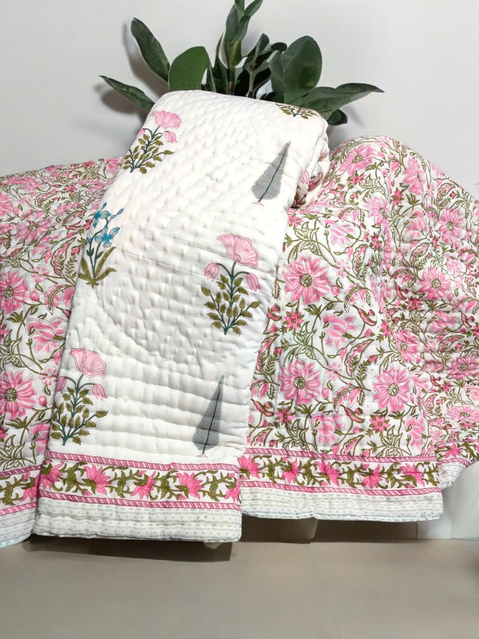 Single Bed Reversible Cotton Rajai (Handblock Print)