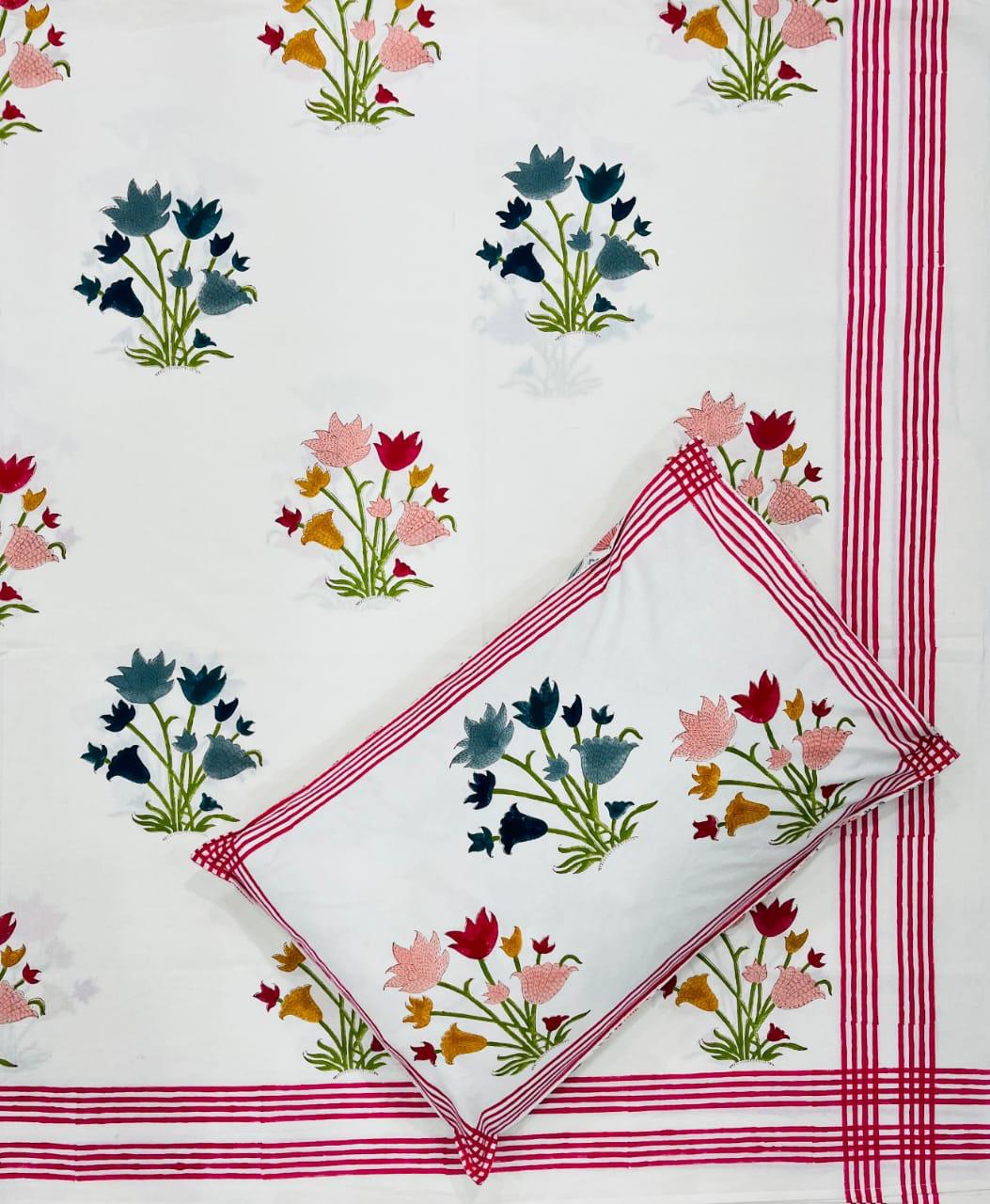 Premium Handblock Bedsheets with  Pillow Covers