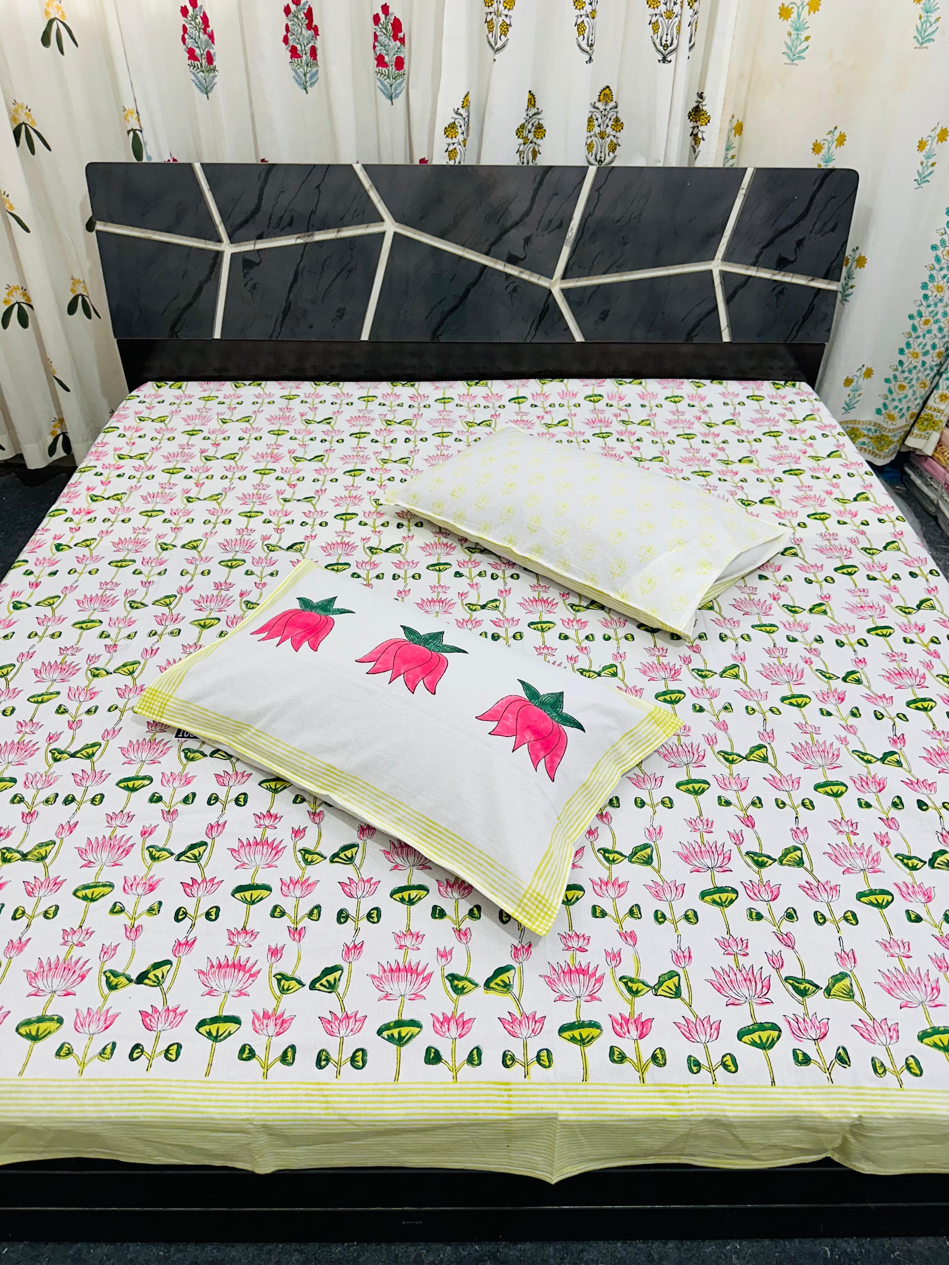 Premium Handblock Bedsheets with Pillow Covers