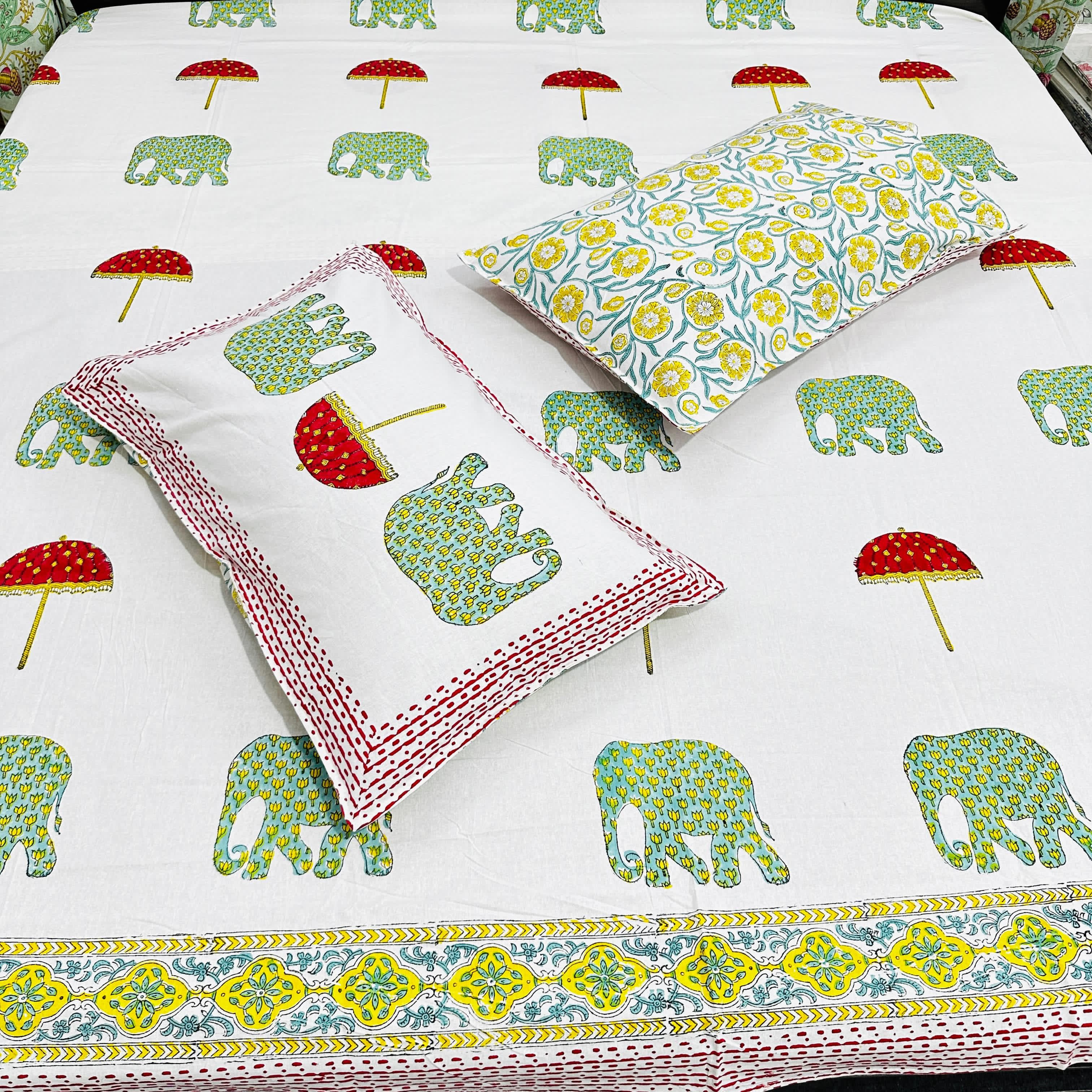 Premium Handblock Bedsheets with Pillow Covers