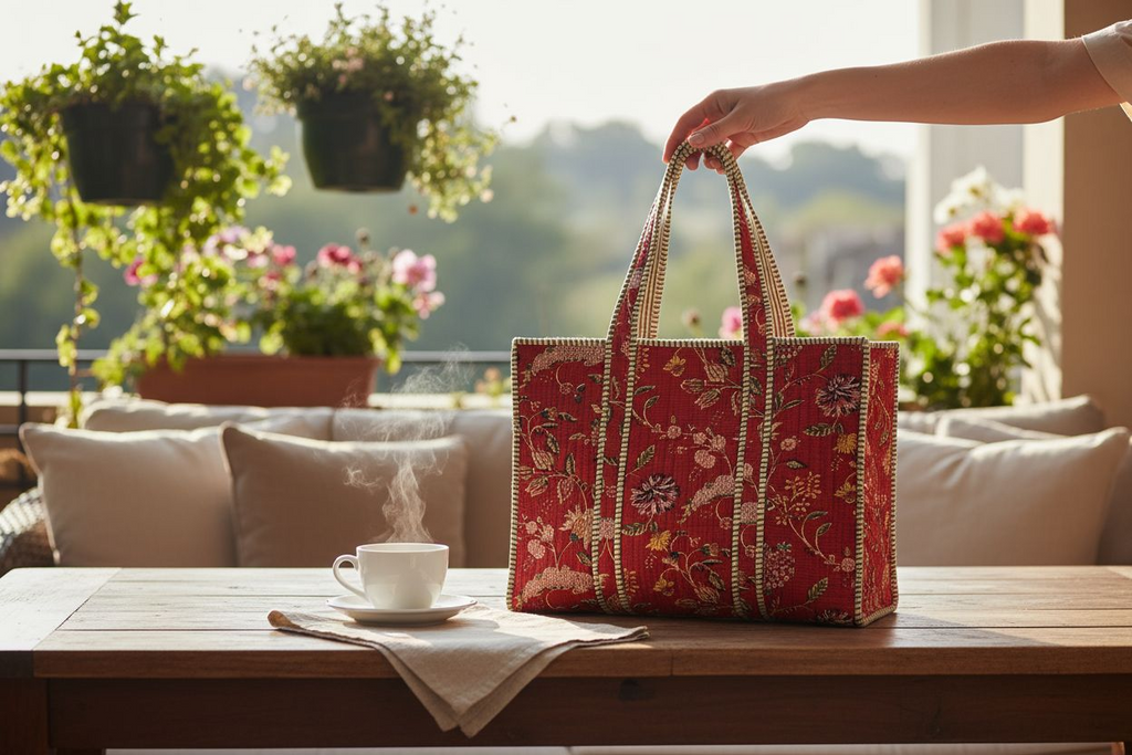Handblock Tote Bags- Red Floral