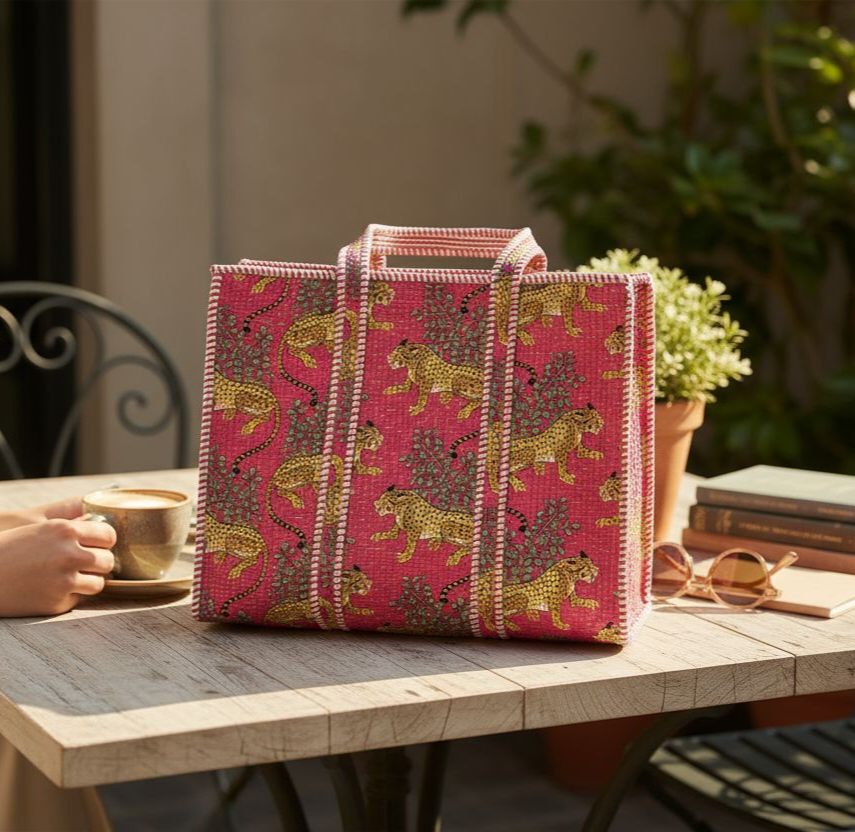 Handblock Tote Bag- Cheetah