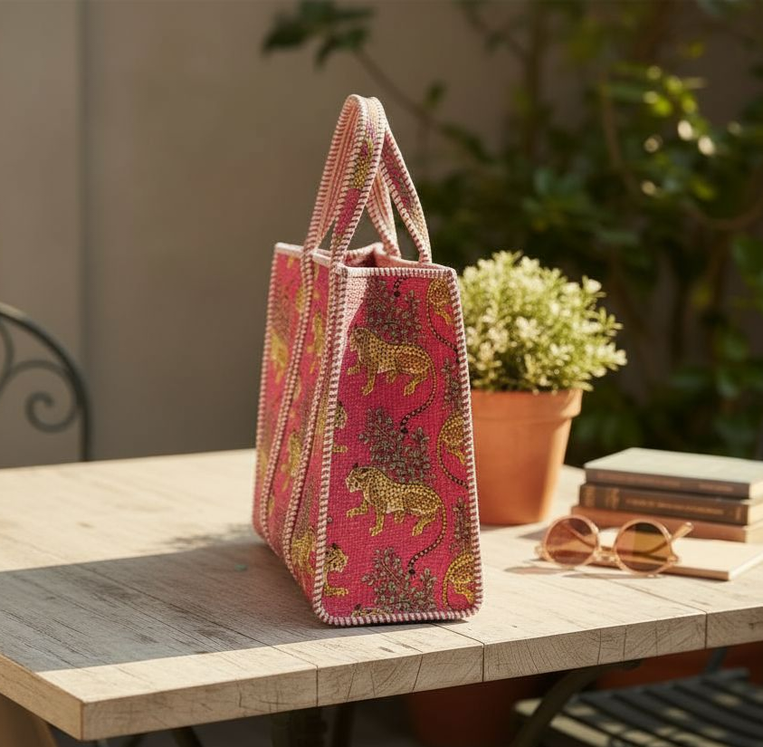 Handblock Tote Bag- Cheetah