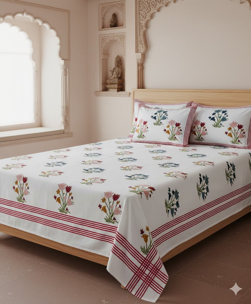Premium Handblock Bedsheets with  Pillow Covers