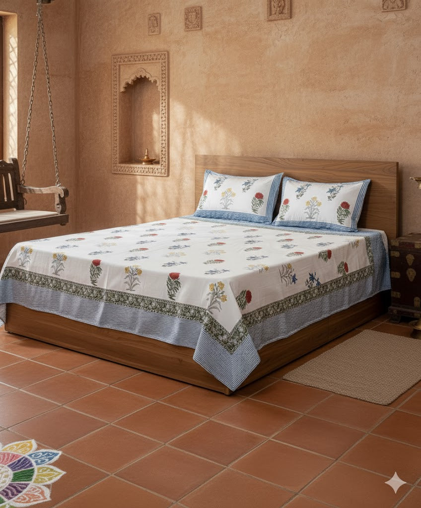 Premium Handblock Bedsheets with Pillow Covers