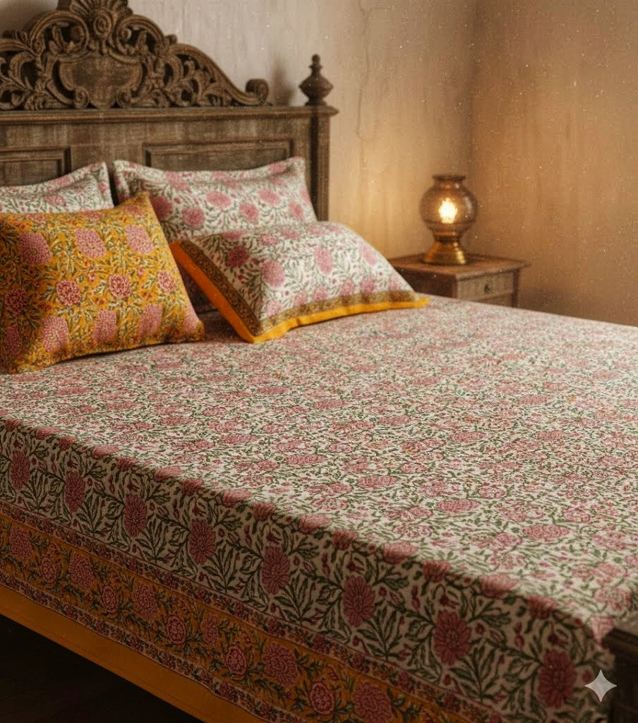 Premium Handblock Bedsheets  with Pillow Covers