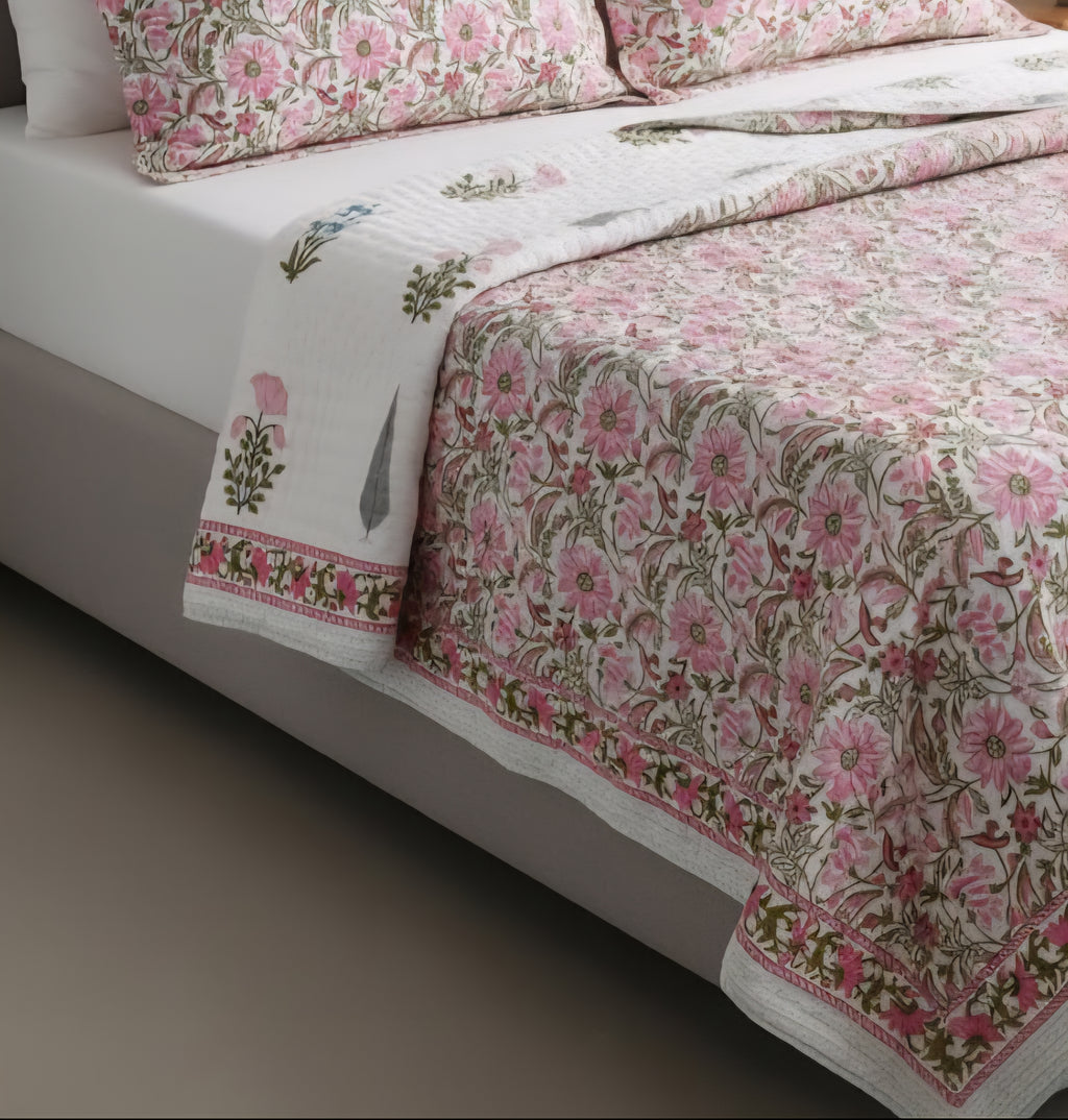 Single Bed Reversible Cotton Rajai (Handblock Print)