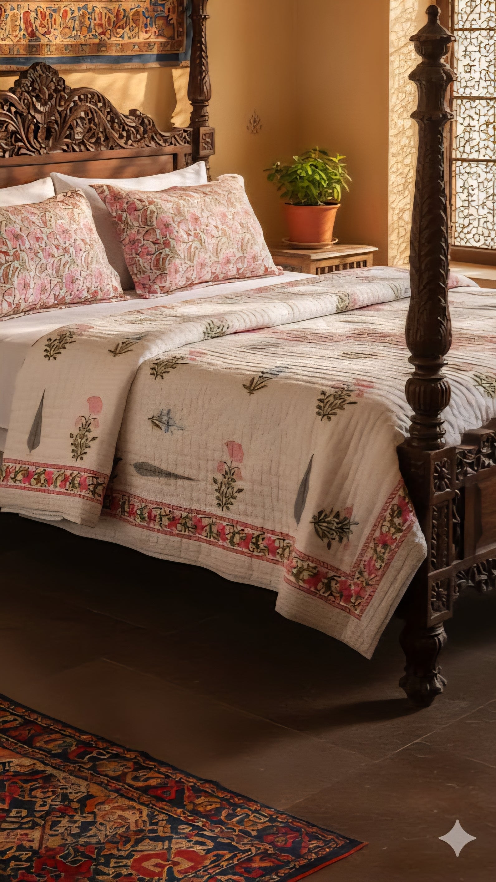 Single Bed Reversible Cotton Rajai (Handblock Print)