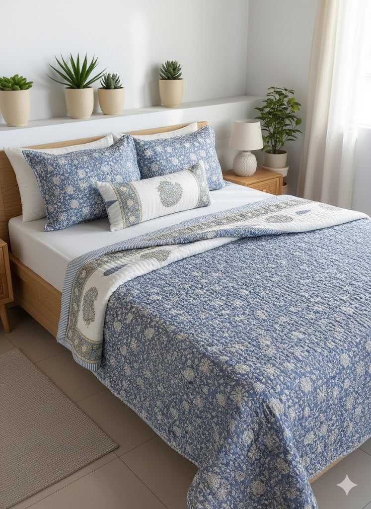 Single Bed Reversible Cotton Rajai (Handblock Print)