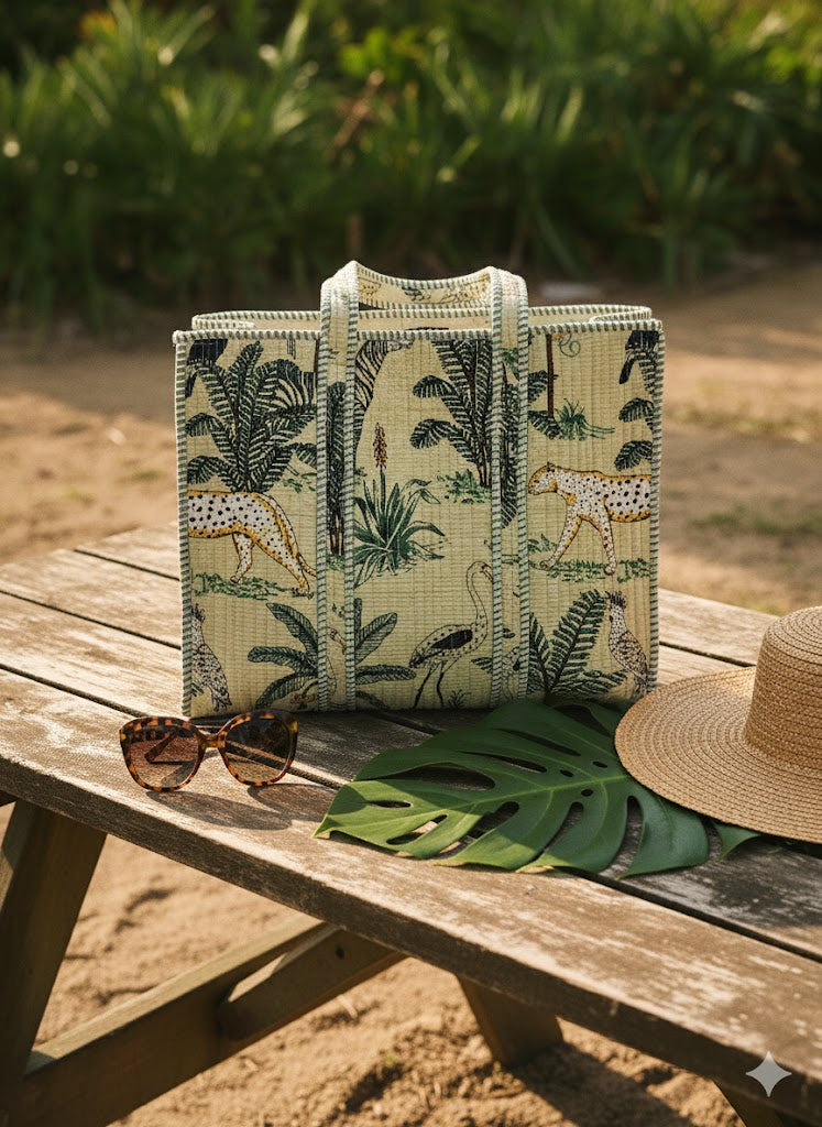 Handblock Tote Bag- Tropical Print