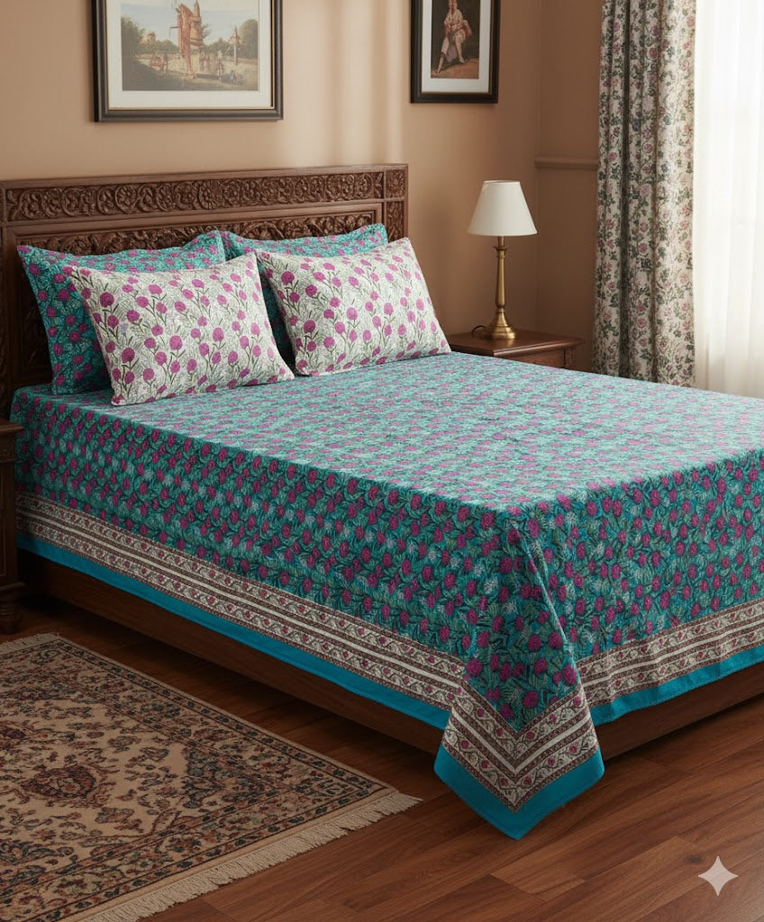 Premium Handblock Bedsheets with Pillow Covers